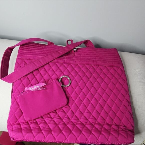 Vera Bradley Women’s Quilted Tote With Matching Coin Wallet Magenta - Picture 6 of 9